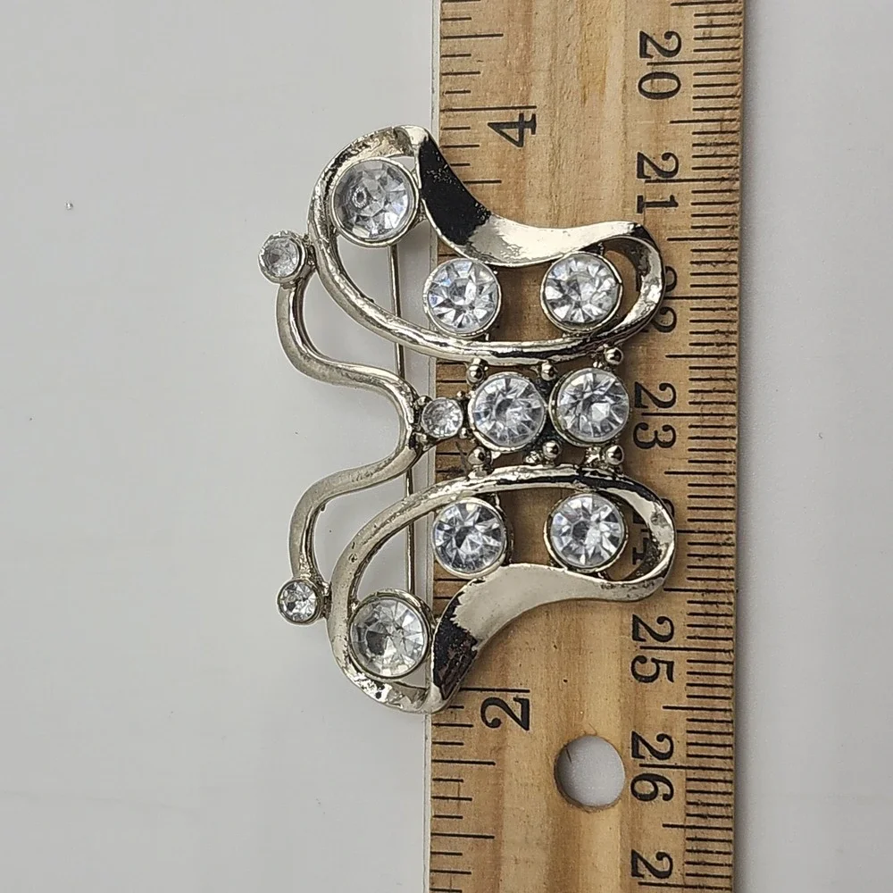 Vintage Silver w/ Crystals Butterfly Brooch Pin‎